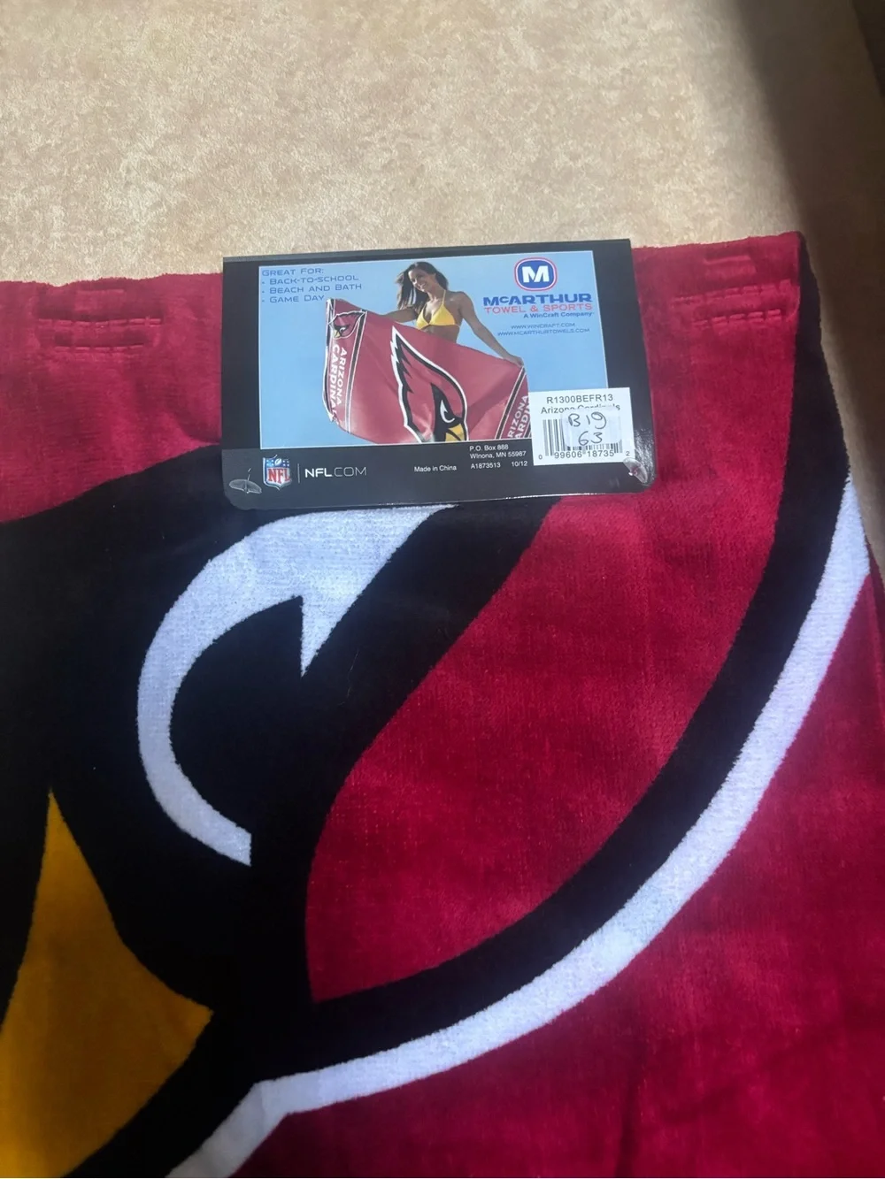 NFL Arizona Cardinals Maroon, White & Gold Beach Towel
